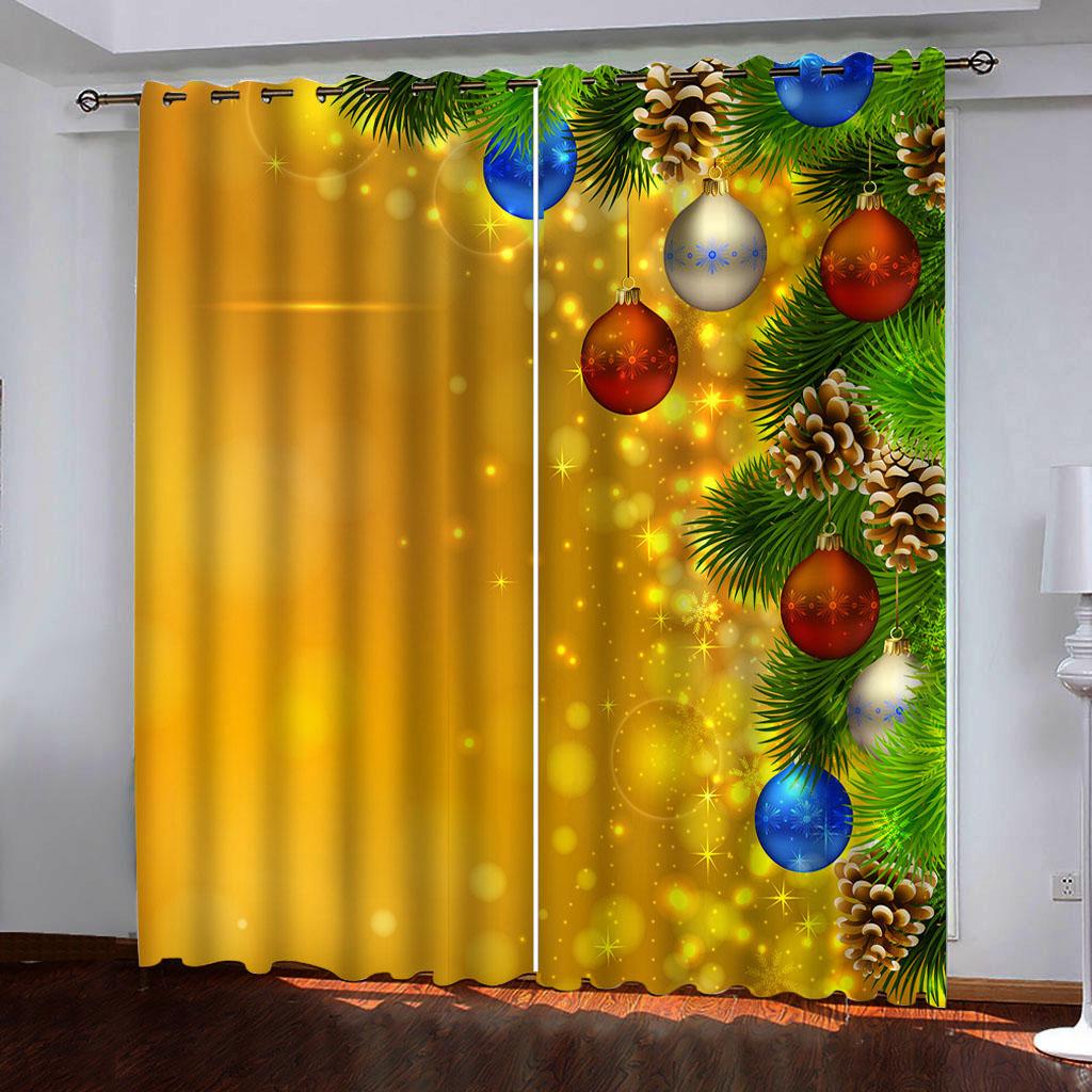 Christmas Golden Bell Polyester Curtains Luxury Living Room Drape for Kitchen Home Decor