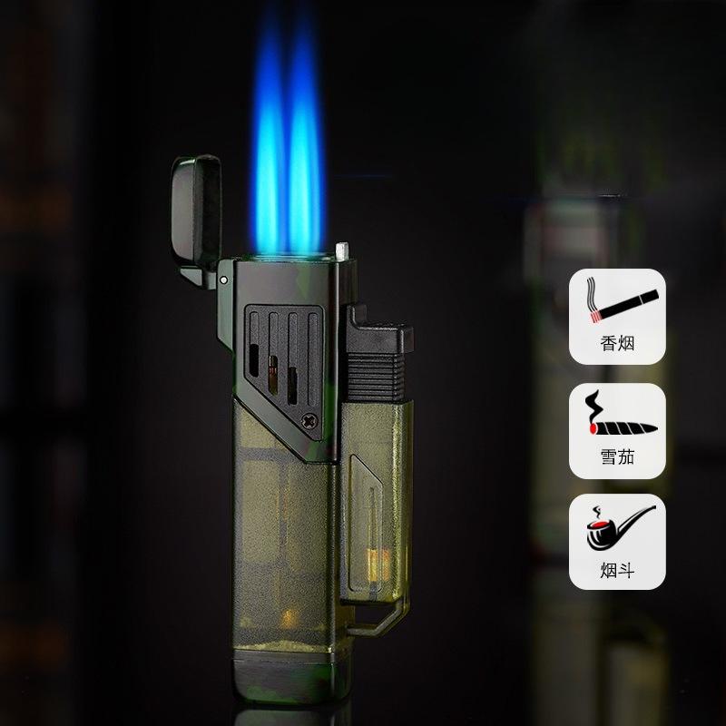 New Four Nozzle Visual Air Chamber Straight Forward Windproof and Waterproof Lighter Cigar Moxibustion Lighting Accessories