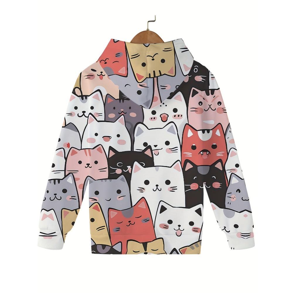 Mädchen Katze Print Hoodie Bluse Sweatshirt Modische Kinder Herbstkleidung Oberteil Bequeme Kinder Kapuzenbluse