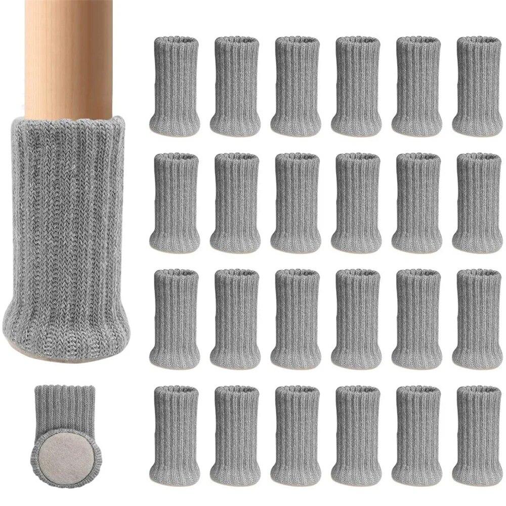 Set of 24 Ribbed Texture Chair Leg Socks with Anti-Slip Pads for Floor Protection