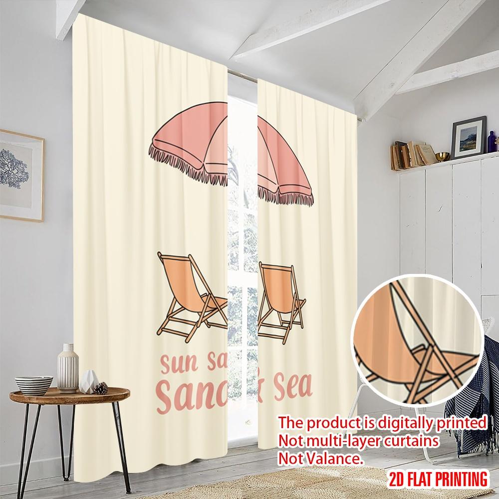 2pcs 2D flat printing Curtain Beach Umbrella Chairs Sun Salt Sand 100% Polyester Without Electricity Festive Wall Decor Perfect