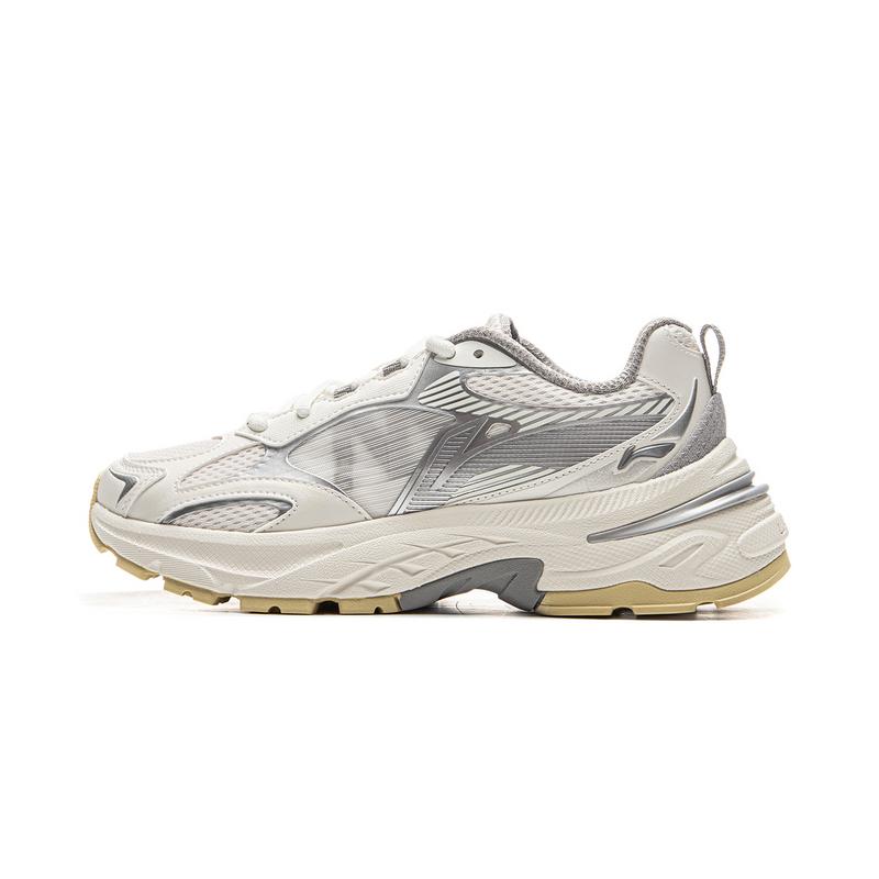 New LiNing Cushioning, Slip Resistant, Abrasion Resistant, Rebound Low Top Casual Shoes Women's Champagne White Silver AGCV282-1