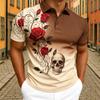 Men's Red Rose Floral Skull Print Polo Shirt Men's Outdoor Street Short Sleeve Tees Top Summer Home Casual T-shirt Men's and Women's Polo Shirt