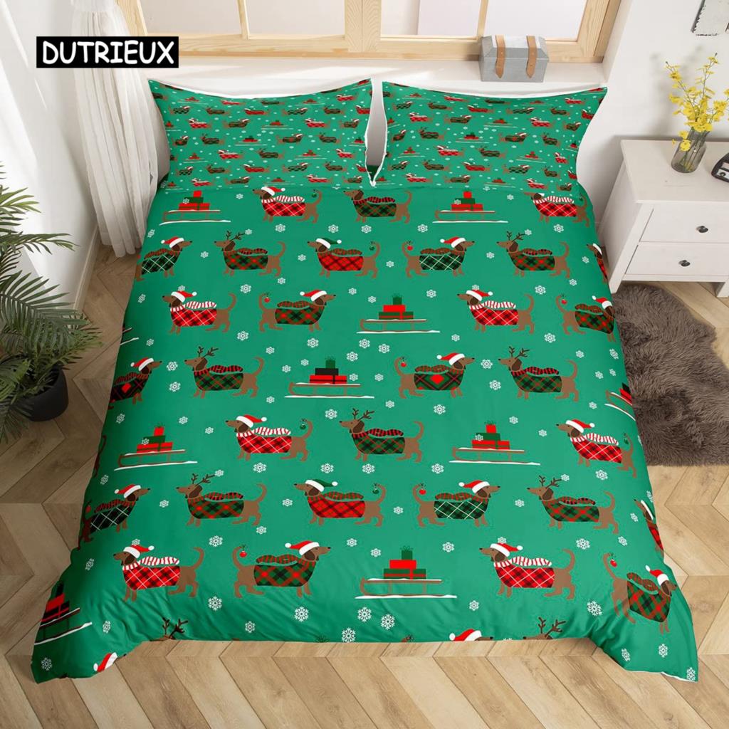 Cartoon Dachshund Bedding Set Cute Sausage Dog Duvet Cover Set Pet Puppy Printed Comforter Cover Animal Polyester Quilt Cover