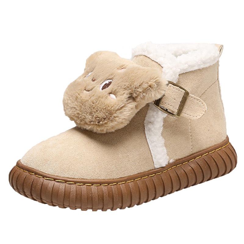 Cute bear snow boots, new velvet thickened-soled lamb wool warm maternity cotton shoes in autumn and winter