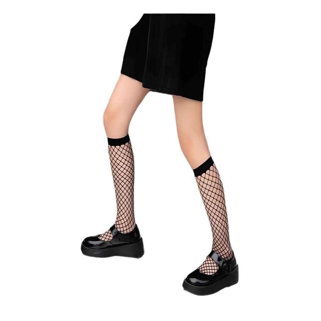 Women's Black Fishnet Short Socks - Trendy Japanese College Style, Dark Sexy Hollow Design, JK Sweet and Cool.