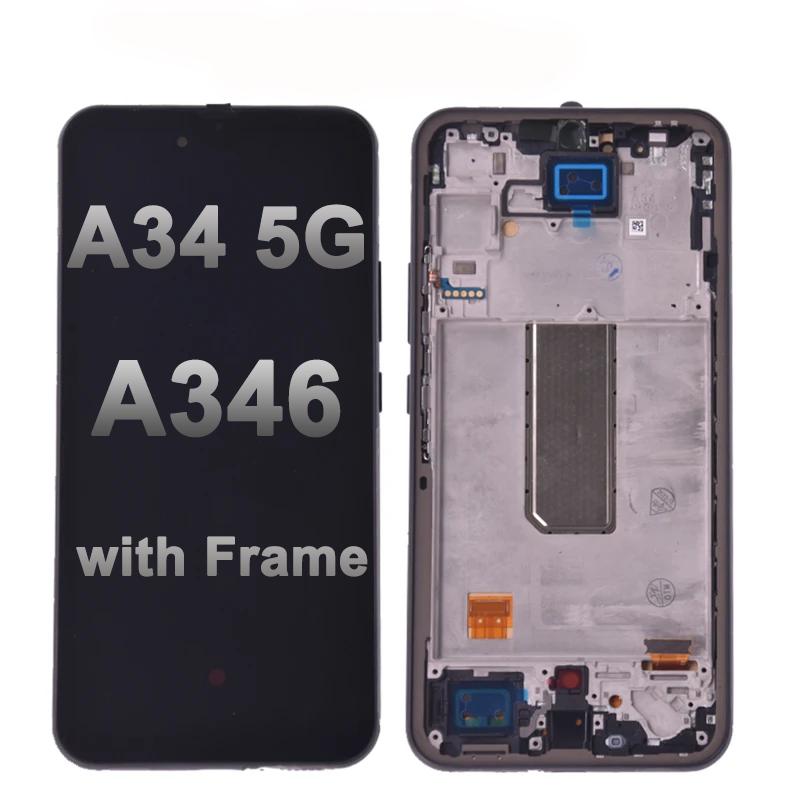 Oled Display Super Amoled A34 Screen Black for Samsung Galaxy A34 5G A346B Lcd Display Touch Screen Panel Replacement with Frame For SamSung A34 5G&OLED Display