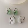 New Unique Green Jade Round Stainless Steel Hoop Earrings For Women Vintage Elegant Earclip Earrings Statement Jewelry