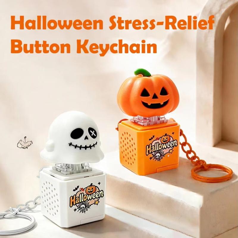 Halloween Pumpkin Ghost Sound Fidget Keychain Decompression Funny Charm Portable Stress Reliever for Backpack Decoration
