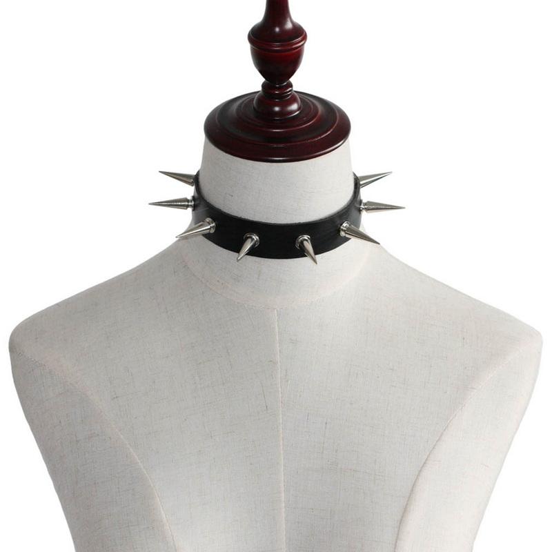 PU kožený gotický náhrdelník obojok Sexy špica okrúhly prsteň Kľúčna kosť Punk Rock Retiazka Choker Opasok Nastaviteľný golier Choker Cosplayer Halloween doplnok