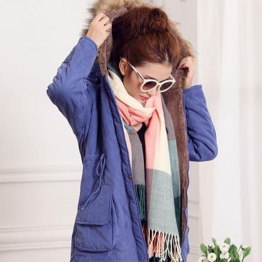 Winter Warm Women's Mid-Length Parka Jacket Adjustable Drawstring Waist Hood Casual Solid Color Coat