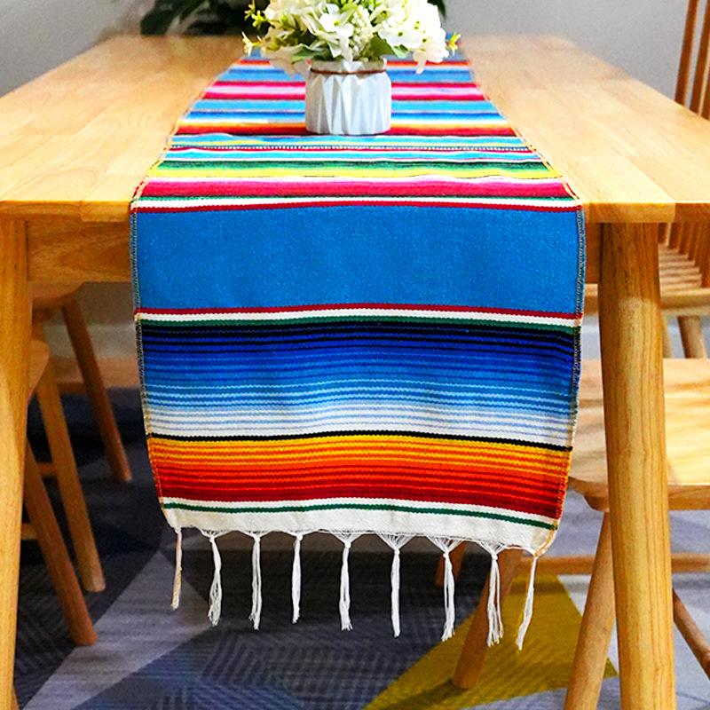 Mexican table flag blanket party tablecloth woven tablecloth fringed blanket Mexican tablecloth striped blanket