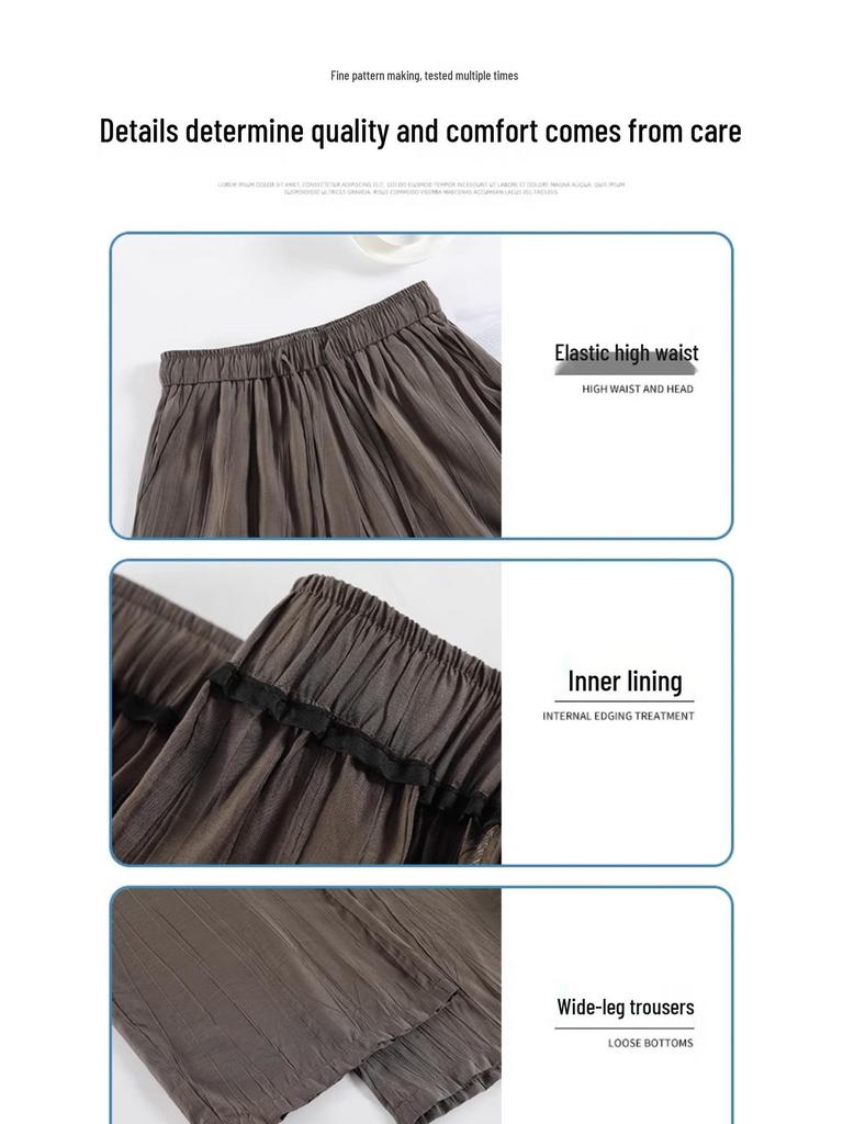 Drapey Yamamoto Women's Plus Size Ice Silk Wide Leg Pants - Summer Thin, Slimming, Sun Protection, Textured Casual Fit