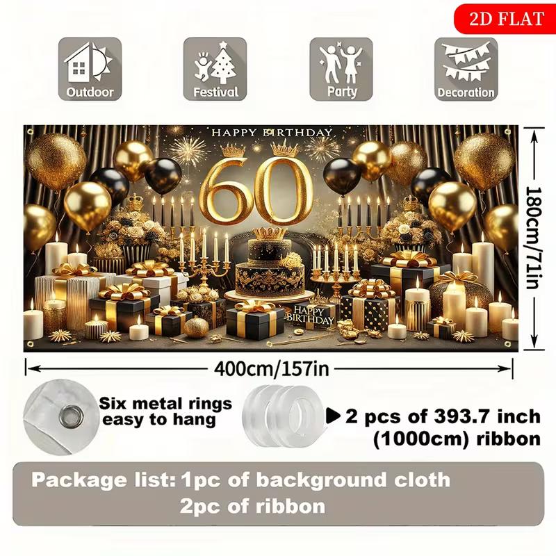 

2D Luxury Black Gold 60th Birthday Backdrop Banner Large Size Party Decor Background 47.2x31.5inch/120*80cm