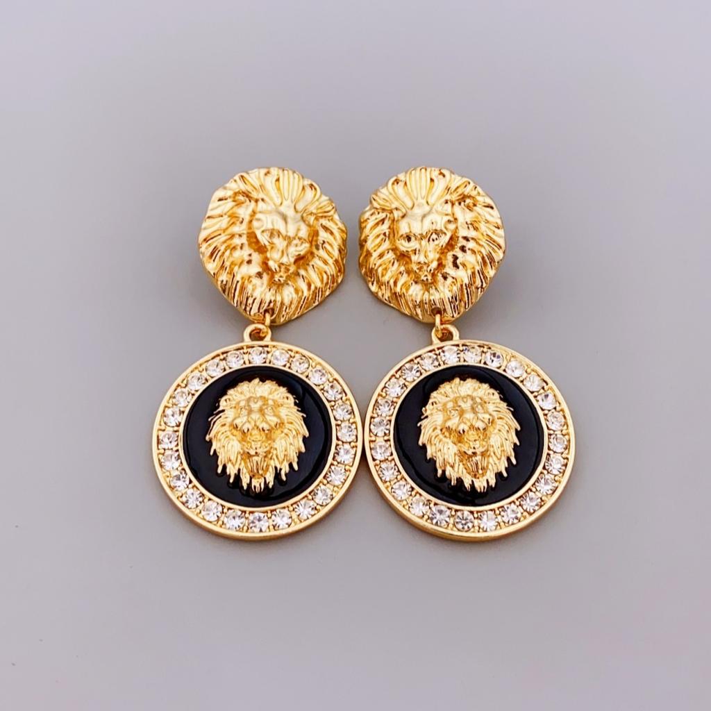 Einzigartige Design-Löwenkopf-Ohrringe, glitzernde Strass-Ohrringe, kreisförmige Ohrringe im Retro-Stil für Frauen