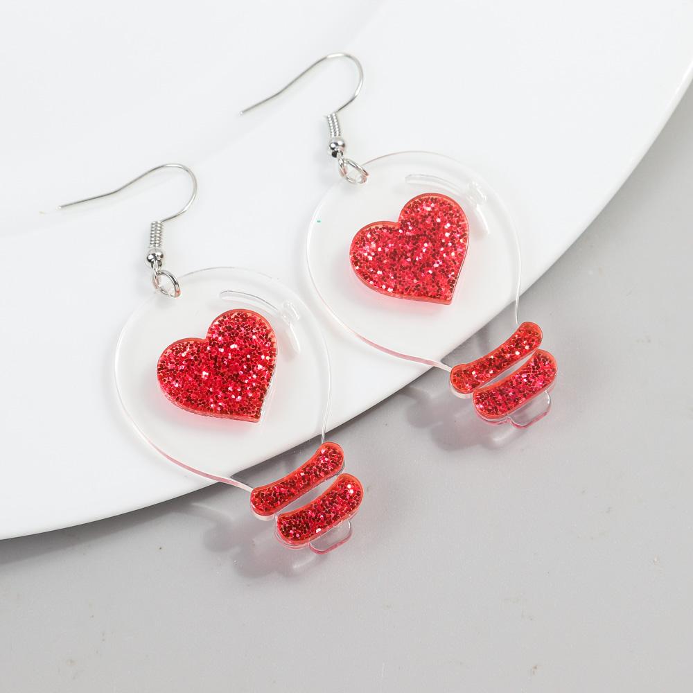 Glitter Pink Melting Heart Acrylic Earrings for Women Trendy Creative Love Light Bulb Drop Earring Jewelry Valentine s Day Gift