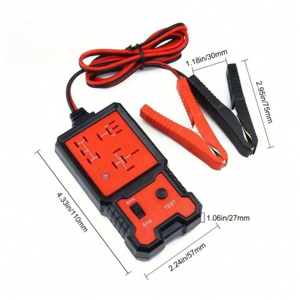 Professional Relay Tester - 12V 4-Pin & 5-Pin Car Relay Diagnostic Tool with Battery Clips, Easy to Use for Quick Troubleshooting красный
