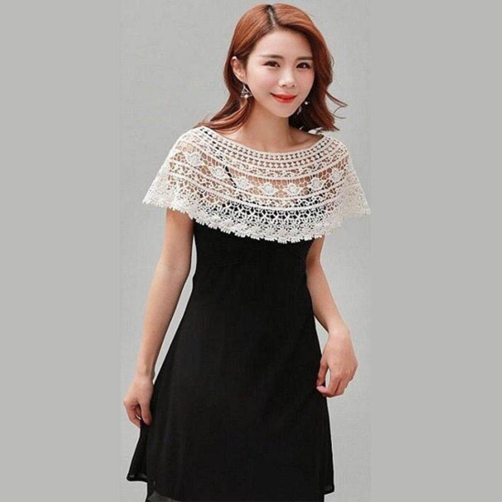 Hollow Out Lace Shawl Poncho Elegant Lace Neckline Shirt Cover Lace Cover Up Tops Daily