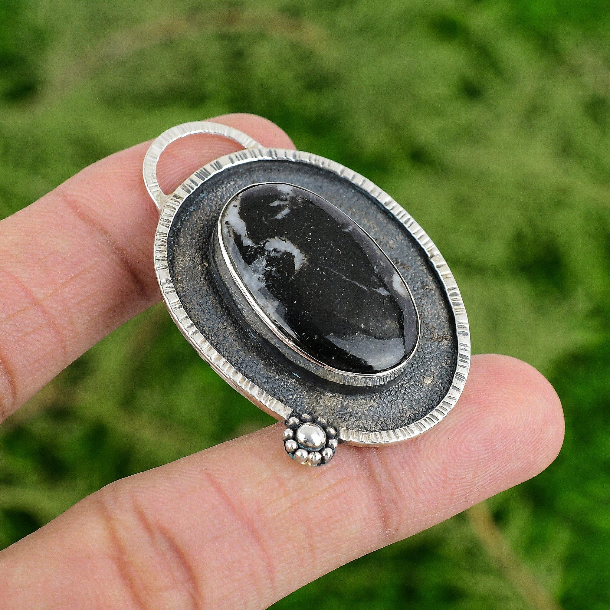 

925 Sterling Silver Zebra Jasper Gemstone Daughter Wedding Bezel Pendant Jewelry