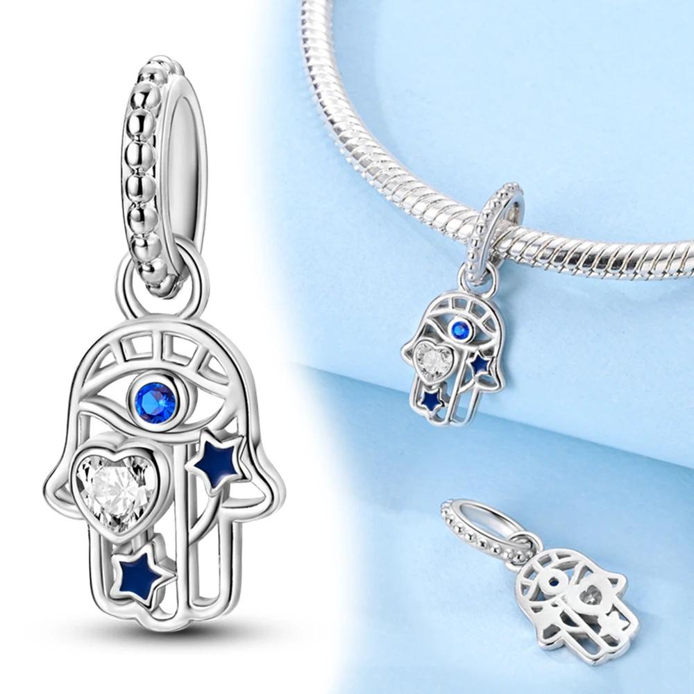 Copper Hamsa Hand Charm Lucky Hand Religion Bead Charms Fits Authentic Bracelets Diy Fine Jewellery Making Gifts for Women