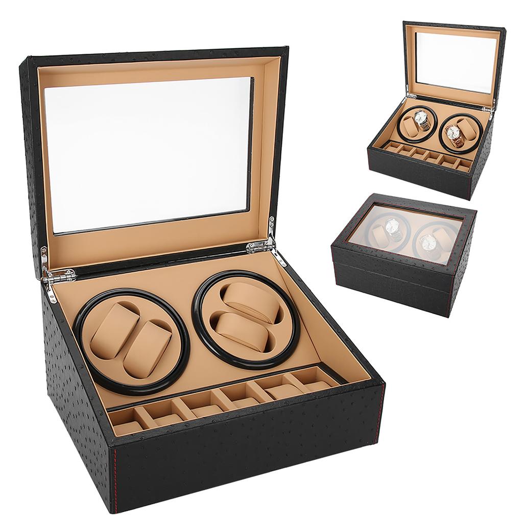 Mechanical Watch Winder for 4 Automatic Watches 6 Wristwatch Storage Display Case