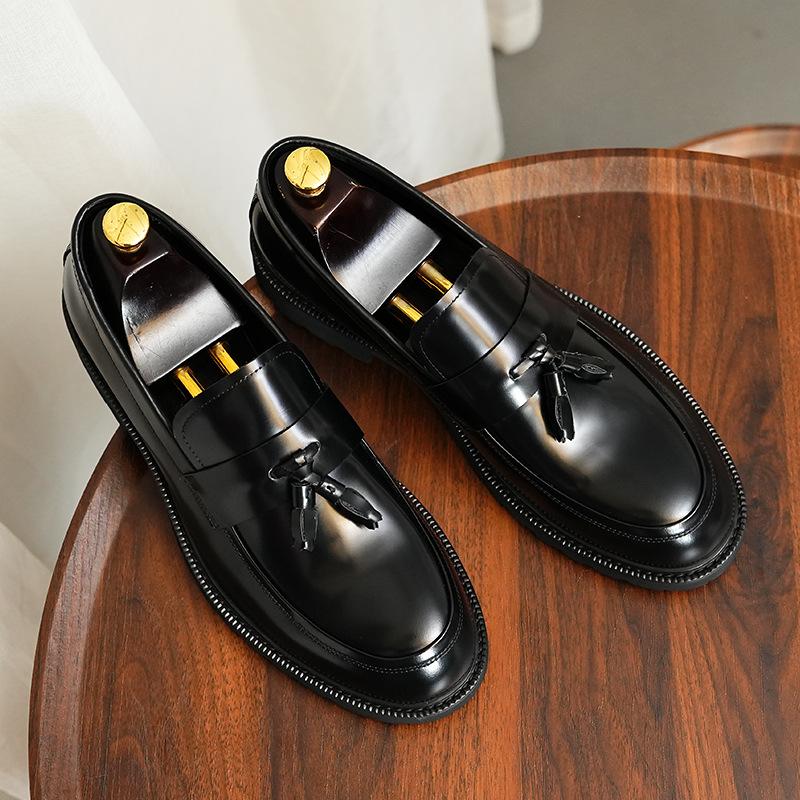 Genuine Leather Tassel Loafers: Men's British Style, Thick-Soled, Slip-On Formal Shoes