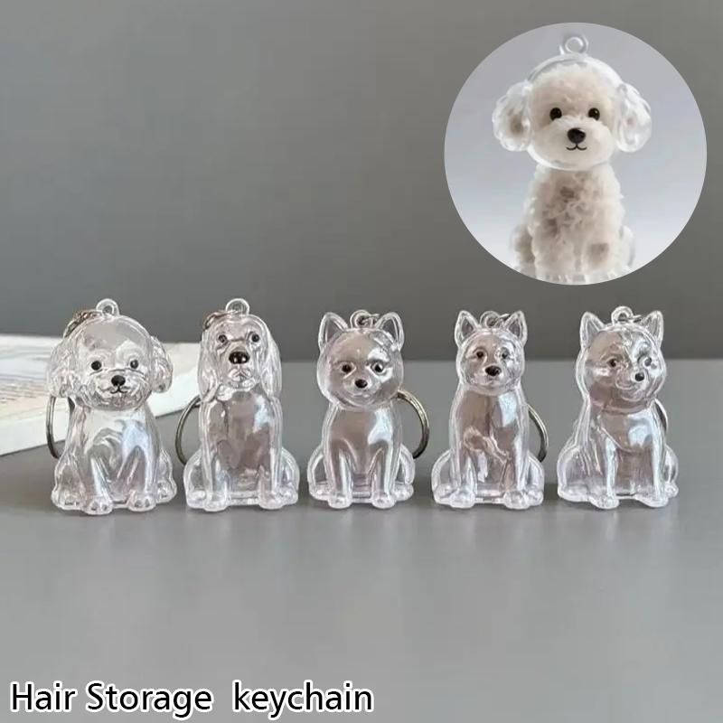 1PC Transparent Design DIY Widgets Pet Display Keychains Gifts For Dog Lovers Pet Hair Storage Cute Bag Pendants Funny 8 Styles