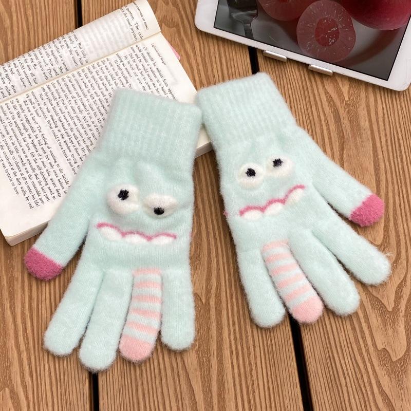 Funny Monster Finger Touch Screen Plush Knitted Gloves Cute Winter Knitted Gloves Warm Thickened Velvet Split Finger Gloves