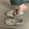 Versatile Casual Retro Hollow Breathable Shallow Mouth Mary Jane Shoes Girls Summer Fashion Buckle Sandals Flat Single Shoes