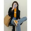 Korean Style Loose Fit Long Jacket with Shoulder Pads and Single Button for Women