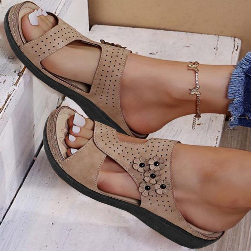 Women's Floral Platform Single Strap Sandals, Retro Chunky Heel Summer Slides