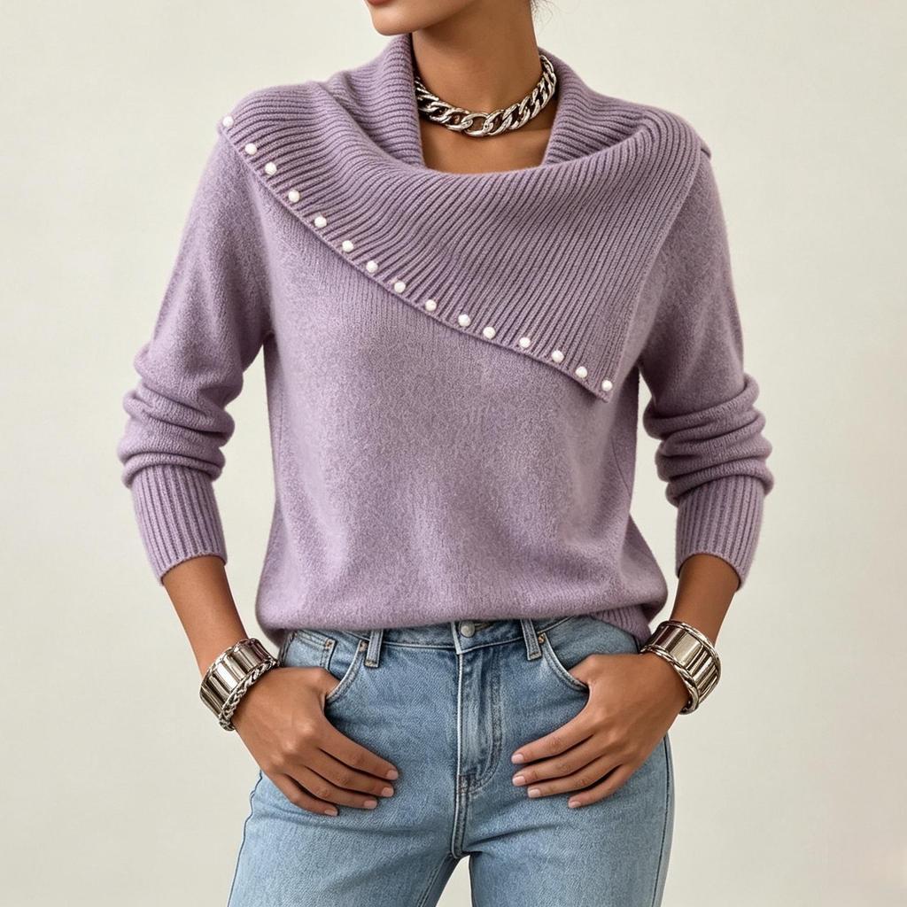 2026 Autumn/Winter Korean Style Slimming Loose Knit Lapel Sweater - Versatile Solid Color Women's Base Layer