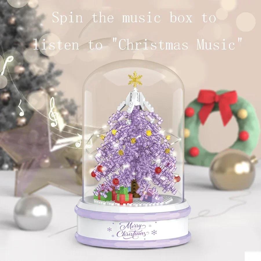 Blocuri Brad de Crăciun Cutie Muzicală Luminoasă Micro Mini Blocuri de Construcție Jucării Asamblate Moș Crăciun Mini Cărămizi DIY Jucării pentru Adult Copil Cadouri