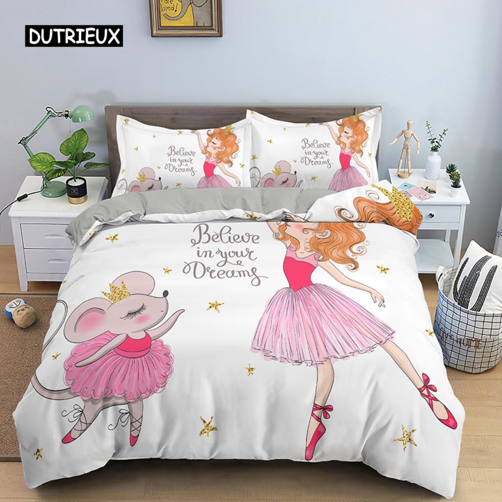 Set de lenjerie de pat pentru fete, balet, dans, fete, husă de pilotă, minunate balerine, 135, roz, husă de pilotă, pat de prințesă, single, HomeTextiles