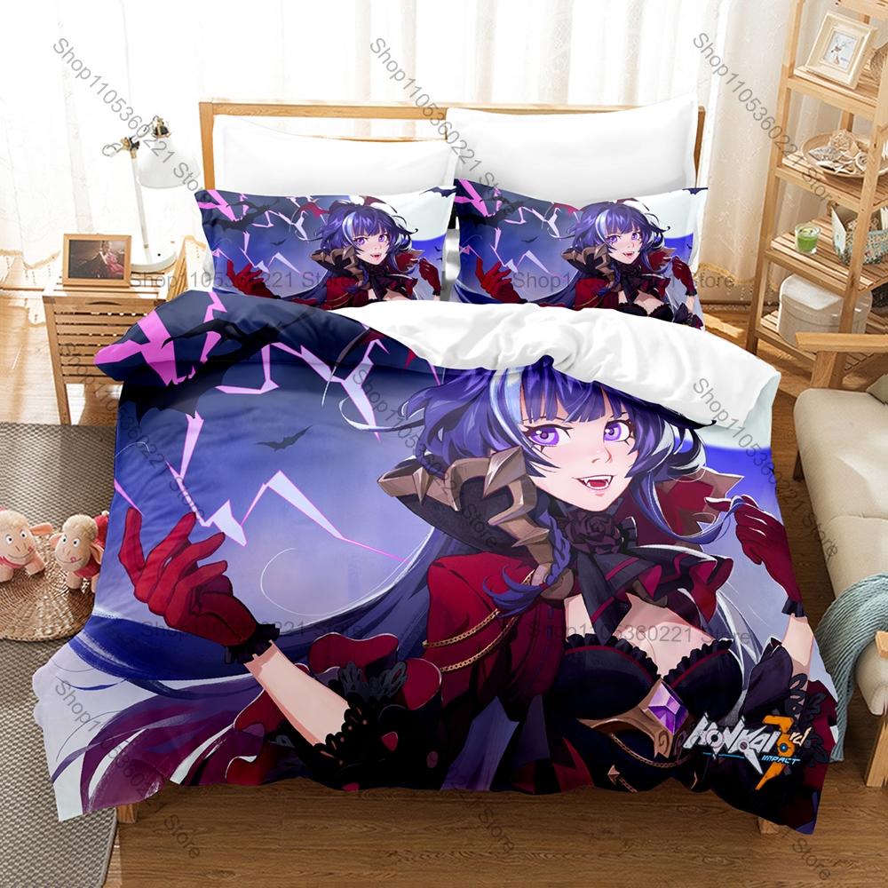 Honkai Impact 3 Bedding Set Duvet Cover + 2 Pillowcases Valkyrie Kiana Mei Bronya Anime Game Bedroom Decor