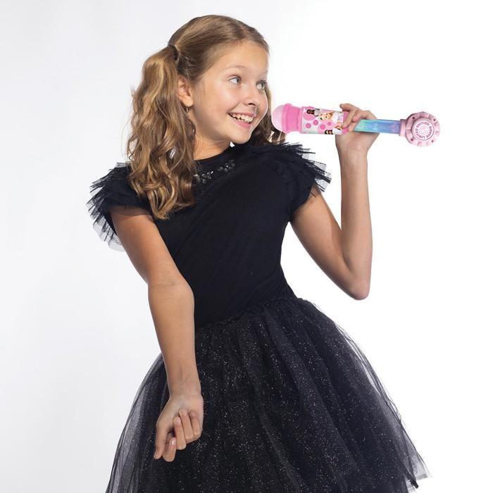 Microphone Barbie avec tube lumineux, enceinte (entrée auxiliaire), mélodies et effets sonores