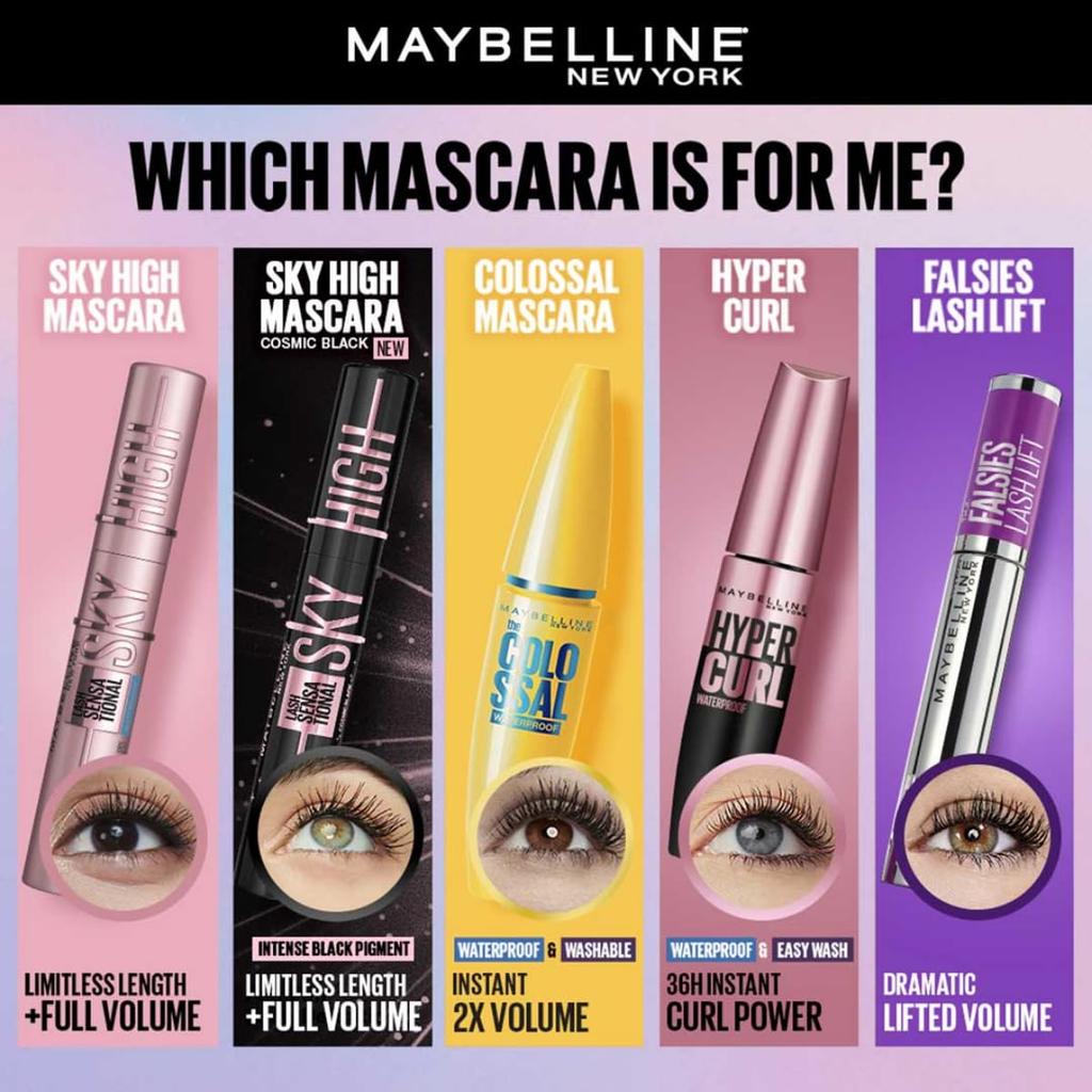 Maybelline New York Lash Sensational Sky High Mascara Black Waterproof Lengthening Volumizing 6 Ml For Fuller Longer Lashes