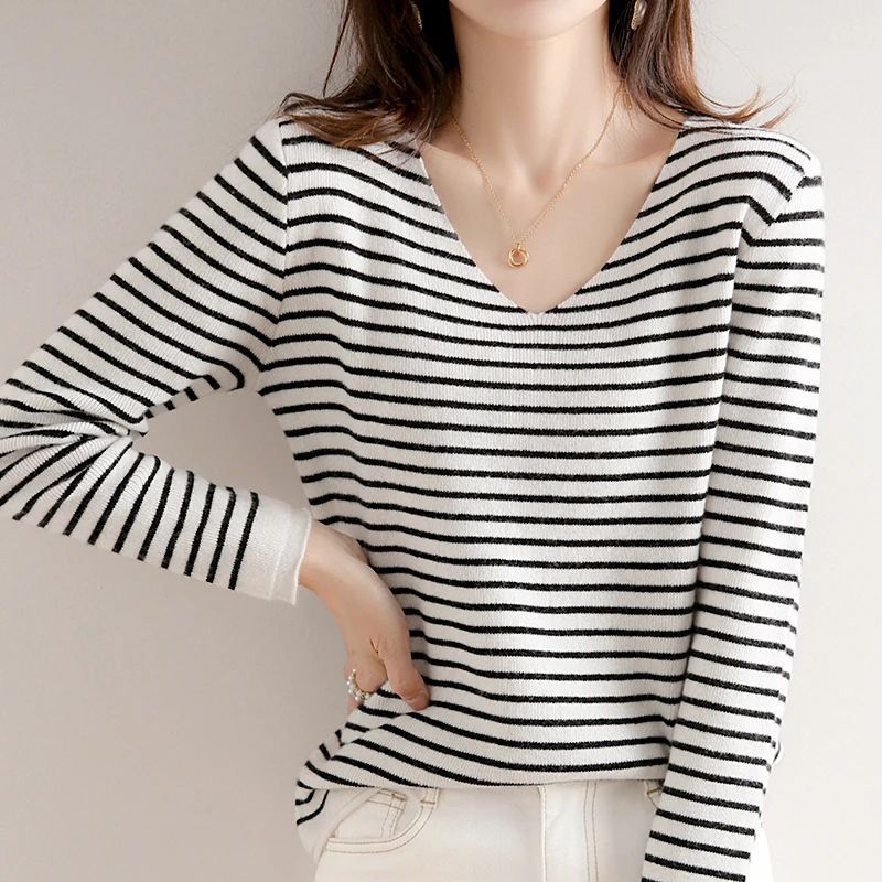 

Striped Loose Long Sleeve Sweater Stripes Loose-Fitting Long Sleeve Sweater heibaise S(S)