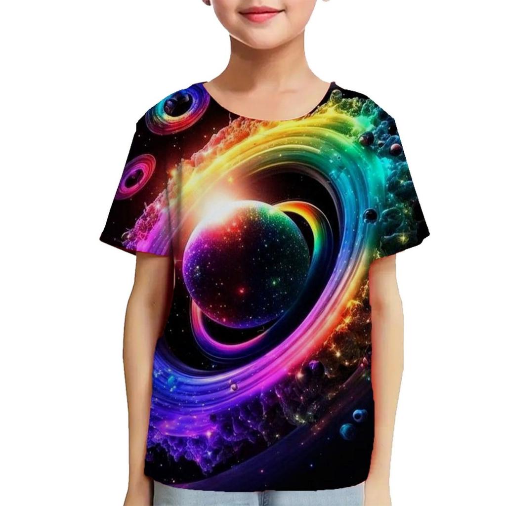 Fashion Children T-Shirts 3D Print Colorful Pattern Round Neck T-Shirts Casual Short Sleeve Tops Kids Tees Clothing