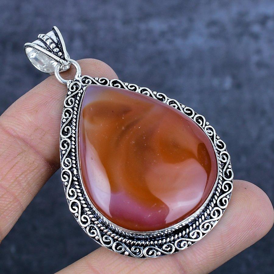 Natürlicher Karneol Edelstein 925 Sterlingsilber Schmuck Anhänger 2,60" f1Y93