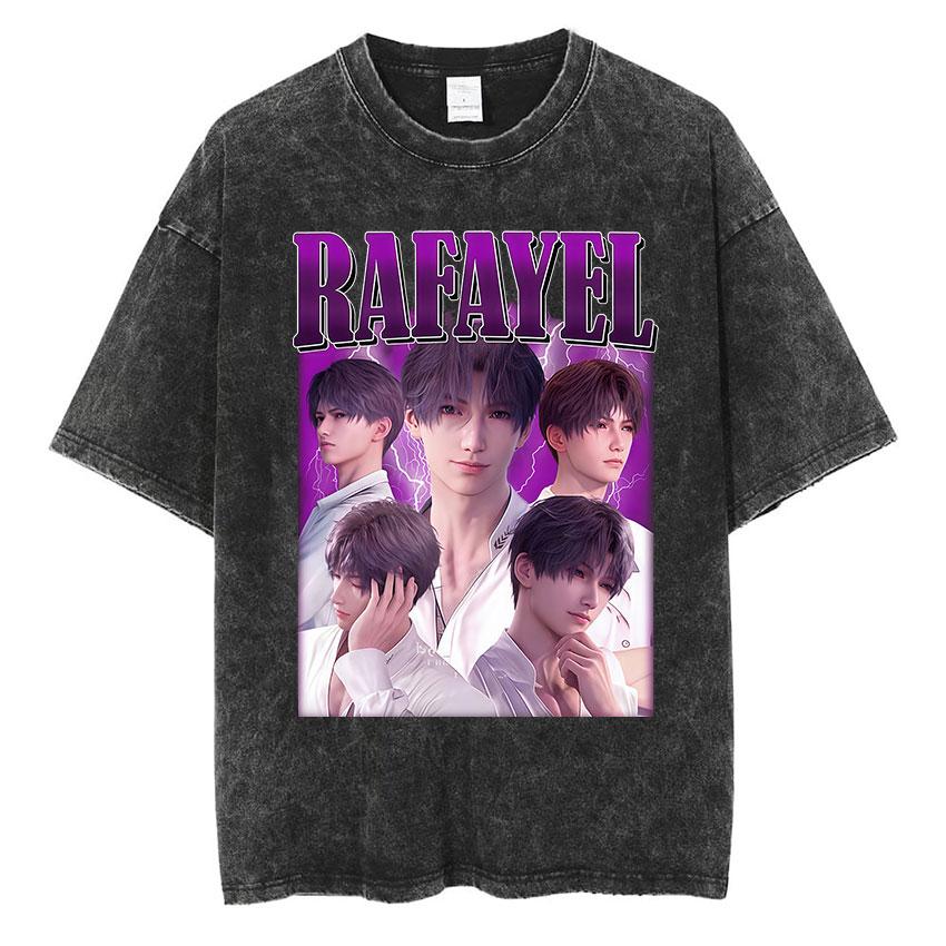 

Vintage Washed Girl Dinner Rafayel Love and Deepspace T Shirt Unisex Summer ONeck Cotton Tshirt Fashion Tide Short Sleeve Tees S