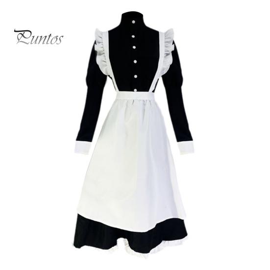 1 Set Maid Cosplay Dress Set Includes Apron Headband Bow And Socks Unisex A-Line Calf-Length Contrast Color Ruffle Dress Parties Photography Servant