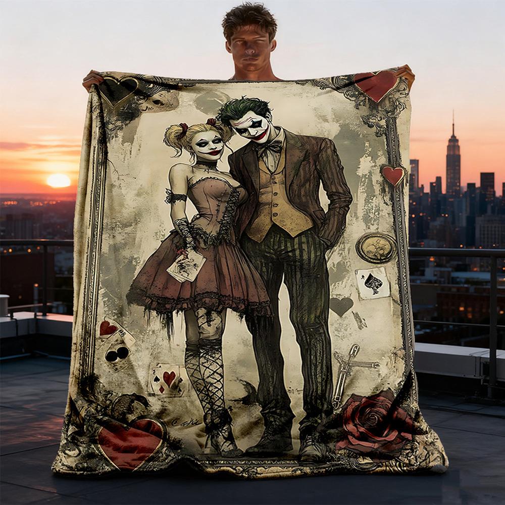 1pc Joker, Harley Quinn Outdoor Flannel Blanket Gift For Boys Girls Adults, Family Friends