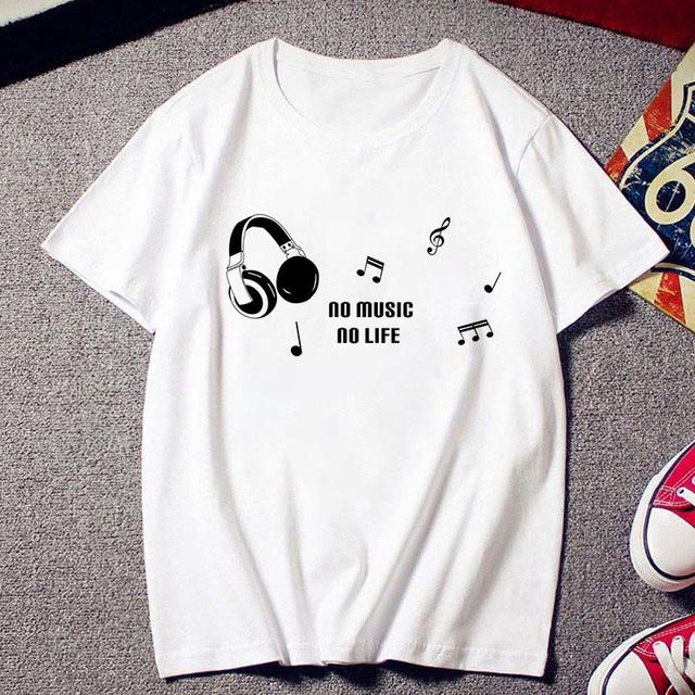 Fashion Creative Musical Note Printed T Shirt Female Harajuku Tshirt Ulzzang Clothes Vintage New White T -Shirt Women Tees Tops
