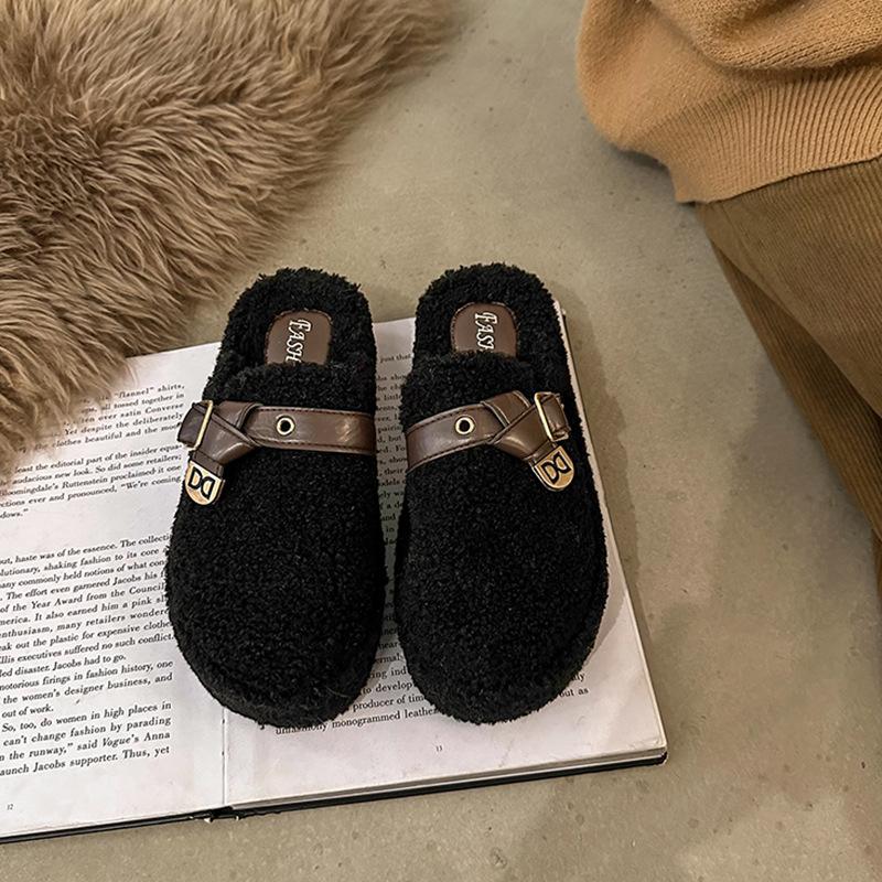 

Mao Mao slippers women s wear 2025 new autumn and winter indoor home Internet celebrity super fire thick bottom plush cotton slippers 40 чёрный