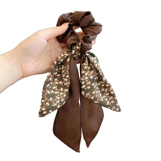Hair Tie Floral Print Bowknot Ribbon Hair Rope Easy to Wear Bun Half-Tied Hairstyles Ponytail Holder Hair Accessory