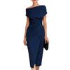 2026 European & American One-Shoulder Waist-Cinched Pleated Slit Evening Gown for Banquets & Commutes