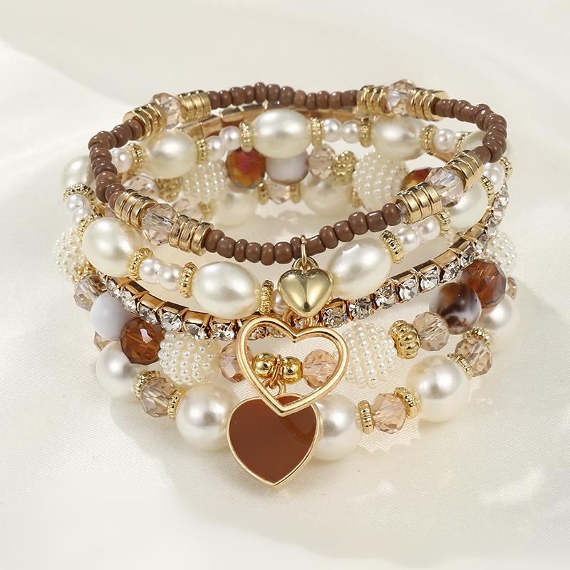 5Pair Of Heart Love Bracelets Simple Versatile Fashionable High-end Women's Delicate New Style Creative Zircon Gifts