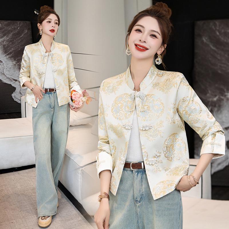 

Женское весеннее пальто в стиле ретро с китайскими пуговицами-лягушками - Модная куртка в этническом стиле YH2620 XL (125-140 jin) грязно-белый