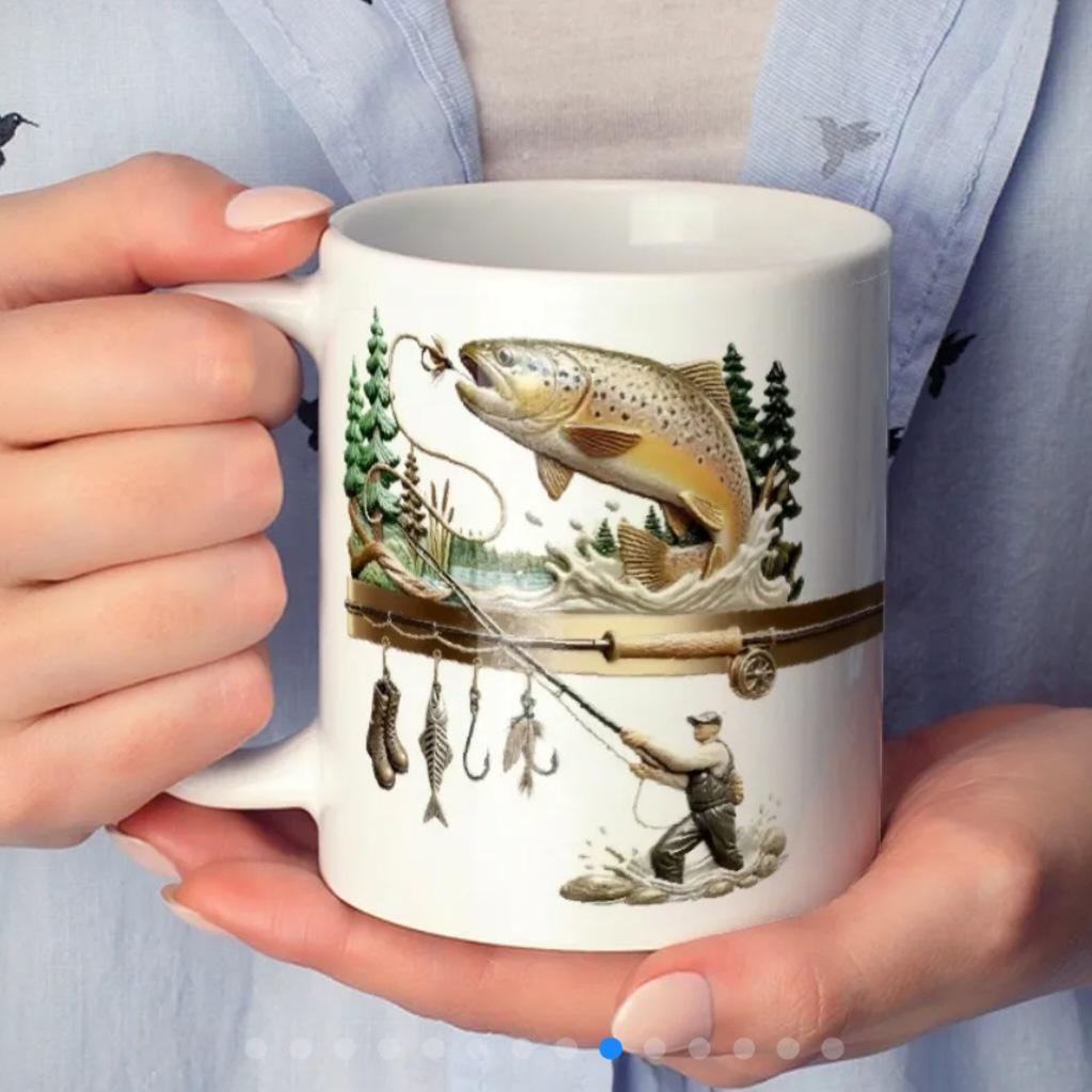 New Ceramic Coffee Mug: Hooked On Fishing